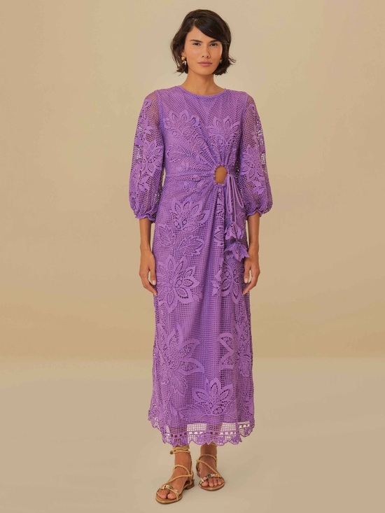 FARM Rio Dresses & Skirts - FARM Rio Purple Crochet Midi Dress with Tie Waist